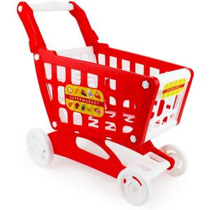 Boley Mart Red Shopping Cart Toy for Kids and Toddlers - Pretend Play Grocery Shopping Cart with Wheels - 20x18 inches - Easy Assembly - Child-Safe and Durable - Ages 3+
