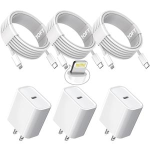 10FT iPhone Fast Charger,3Pack Extra Long[Apple MFi Certified]iPhone Charger Fast Charging Quick 10Foot USB C to Lightning Cable Cord Adapter Block for iPhone 14 Pro Max/14 Plus/13/12Mini/11/XS/X/iPad (White)