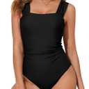 Aleumdr Women's One Piece Swimsuit Ruched Tummy Control Bathing Suit Adjustable Strap Full Coverage Swimwear (X-Large, Black)