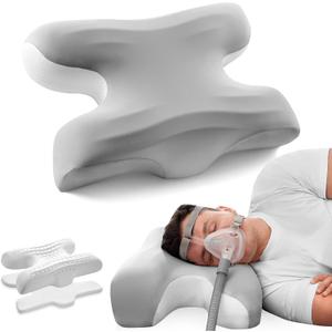 CPAP Pillow for Larger-Framed Men, Ergonomic Memory Foam Bed Pillow to Reduce Air Leaks, Facial Pressure, Height Adjustable for Side Back Stomach Sleepers, 23.6"x15.74"x5.11"/5.9"