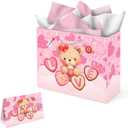 ORNACELE 1 Pack Valentines Gift Bags, 13 x 10.2 x 4.9 in, with Cards and Tissue Paper, Happy Valentines Day Paper Bags for Party