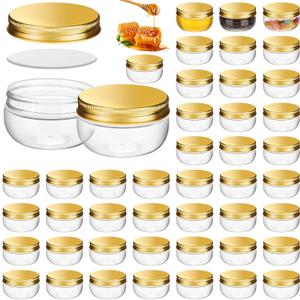 Suclain 50 Pcs 3 oz Canning Jars Mini Mason Jars with Lids Clear Small Canning Containers for Wedding Favors DIY Crafts Shower Favors Herb Jelly,Jams,Spice,for Kitchen Storage(Gold) (Gold)