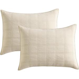 HORIMOTE HOME 100% Cotton Quilted Pillow Shams Standard Size, Beige Pre-Washed 2 Pack 20" x 26" Cozy Pillowcases, Breathable Stitching Pillow Cases Cover Decorative for Bed in Geometric Pattern