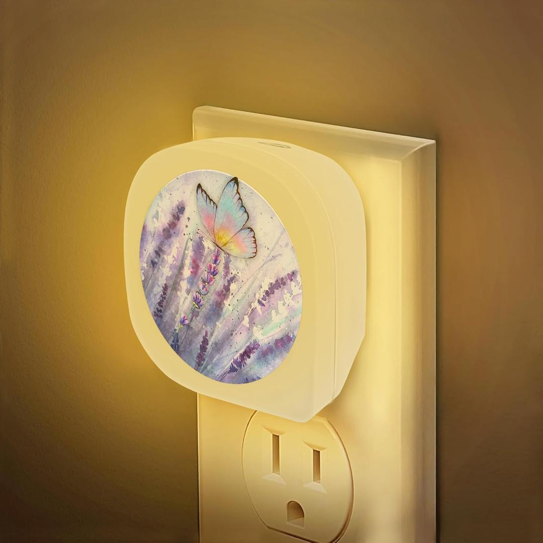 Butterfly Lavender Night Light Plug into Wall 0.5W LED Lights Auto on/Off for Family Friends Holiday Gifts & Home Decor