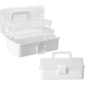 11(in) Versatile Three-Layer Folding Organizer Box,Ideal for Art & Crafts,Toys,Sewing Supplies,Jewelry and Tools,Storage with Dual Trays,Elegant White