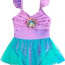 Kxuryueo Kid Toddler Girls Swimsuit One Piece Swimsuit Bathing Suit Contrast Mesh Hem Swimwear 4-8Y Blue