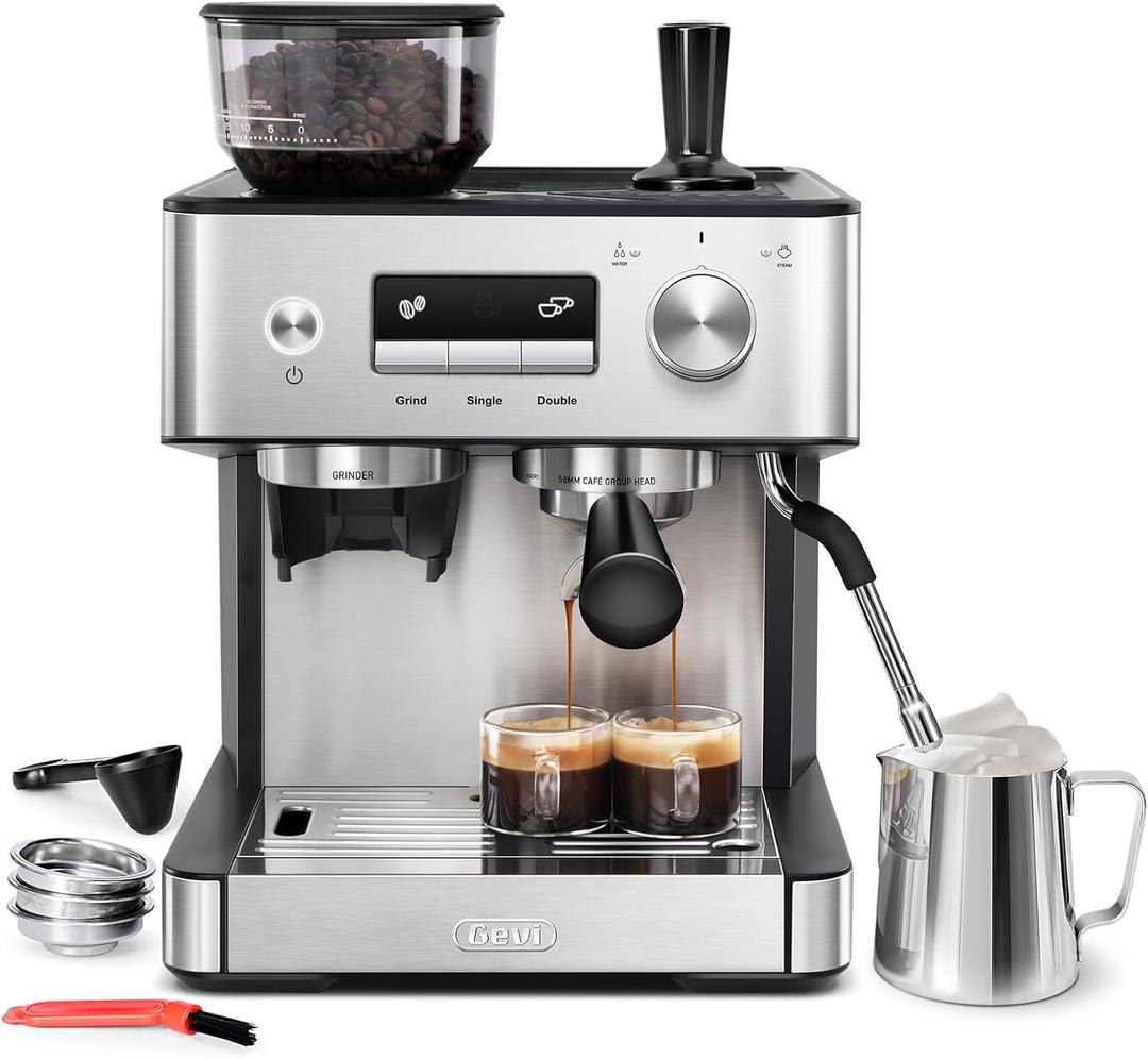Gevi Espresso Machine with Grinder & Milk Frother, 20 Bar Professional Coffee Maker for Home, Removable Water Tank, Steam Wand, Perfect for Espresso, Cappuccino, Latte (11.49"D x 12.01"W x 16.53"H)