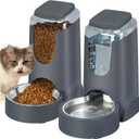 Automatic Cat Feeder and Water Dispenser with Stainless Steel Bowl Dog Gravity Food Feeder and Waterer for Small Medium Pets Puppy Kitten 1 Gallon x 2 (Charcoal gray3.8L*2)