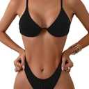 Fanuerg Women Underwire Triangle Bikini Spaghetti Strap Push Up Swimsuit Cheeky Two Piece Bathing Suit, S