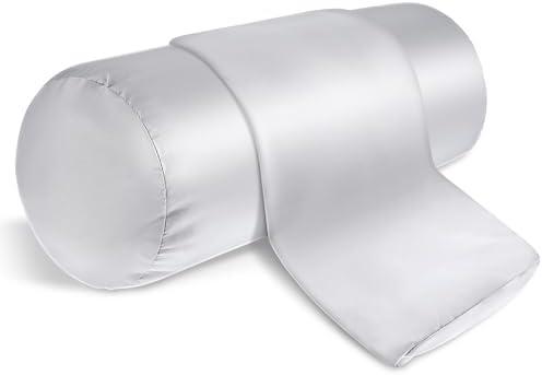 Prasacco 2 Packs Round Neck Pillow Covers, 16 x 5.9 Inch Silk Cylinder Case With Hidden Zipper - Soft Bolster Pillowcases for Roll Pillows