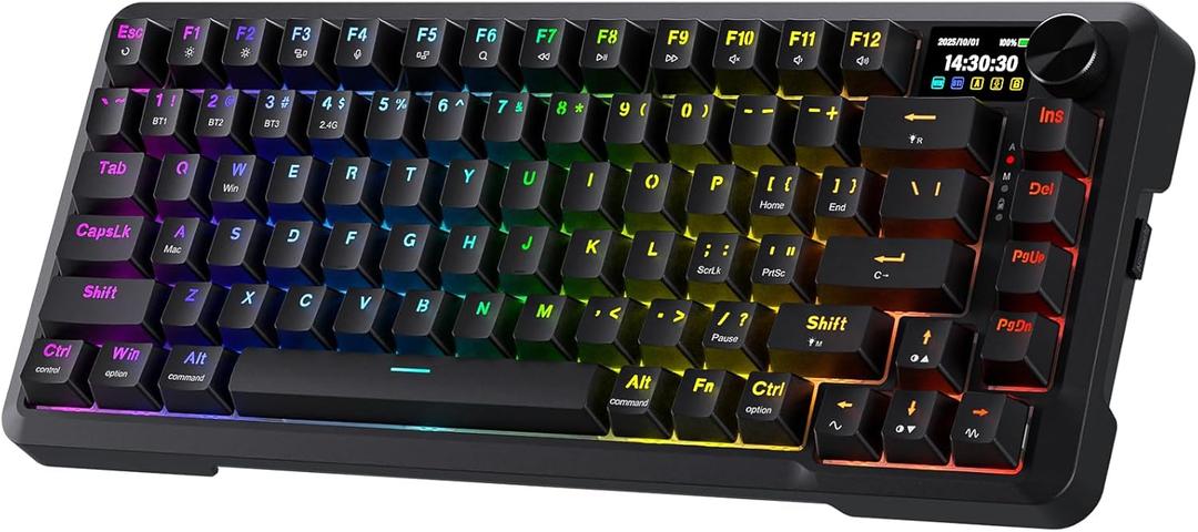Redragon K724 PRO Wireless Gasket Gaming Keyboard w/Hype Screen & Knob, 81-Key Mechanical Keyboard, Easy-Control 1.14 TFT Info Display, 5-Layer Noise Dampening, Custom Linear Switch (Black)