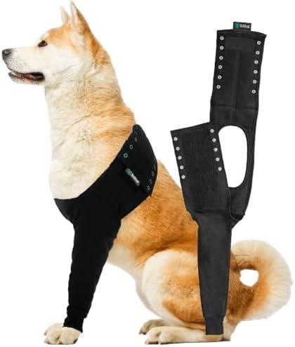Suitical Recovery Sleeve for Dogs - Interchangeable, Single Sleeve Front Leg Protection for Post-Surgery, Hot Spots, or Skin Issues - Breathable, Machine Washable - L Black - Chest: 25.2-33.1 in