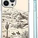 Case for iPhone 14 Pro with Vintage Cowboy Art Design,Abstract Wild West Landscape Pattern for Men Women,Clear Slim Soft TPU Bumper Case,6.1(Cowgirl,14pro)