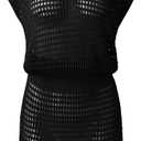 Women's Cover Up Short Sleeve Beachwear Coverups Loose V-Neck Bikini Beach Tunic Top (Black, One Size)