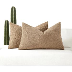 12x20 Boucle Lumbar Pillow Covers, Set of 2, Camel
