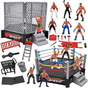 Wrestling Toys for Boys 6-8 Cake Toppers Party Favors Mini Figure 2 Rings