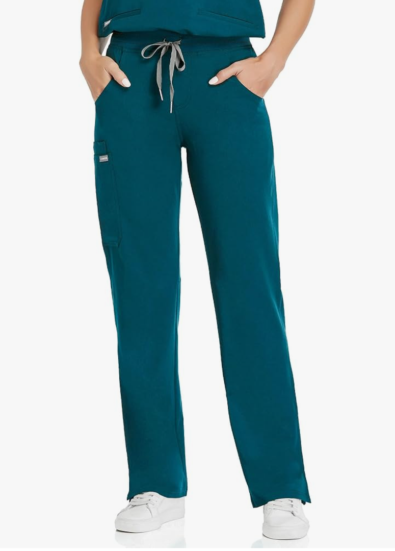 COMENII Scrubs for Women, Knit Yoga Waistband Straight Leg Cargo Pants, Classic Fit Womens Scrubs Pants