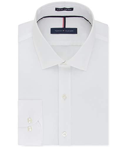 Tommy Hilfiger Men's Dress Shirt Slim Fit Non Iron Solid, White, 16" Neck 34"-35" Sleeve