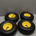 AR-PRO (4-Pack) 4.10/3.50-4" Flat Free Tire and Wheel - 10 Inch Solid Rubber Tires with 5/8" Bearings, 2.2" Offset Hub - Compatible with Garden Wagon Carts,Hand Truck,Wheelbarrow,Dolly,Utility Cart (Yellow)