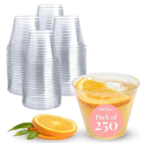 Prestee 250-Pack - 9oz Clear Plastic Cups - Durable Disposable Plastic  Glasses for Party, Weddings, and Catering - Small Drinking Glasses for Cocktails and Beverages - Heavy-Duty Fruit Punch Cups