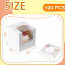 BOOMIBOO 100 Pack Individual Cupcake Containers, Cupcake Boxes with Window, Food Grade Cupcake Holders with Inserts, Stackable Deep Cupcake Carrier (White)