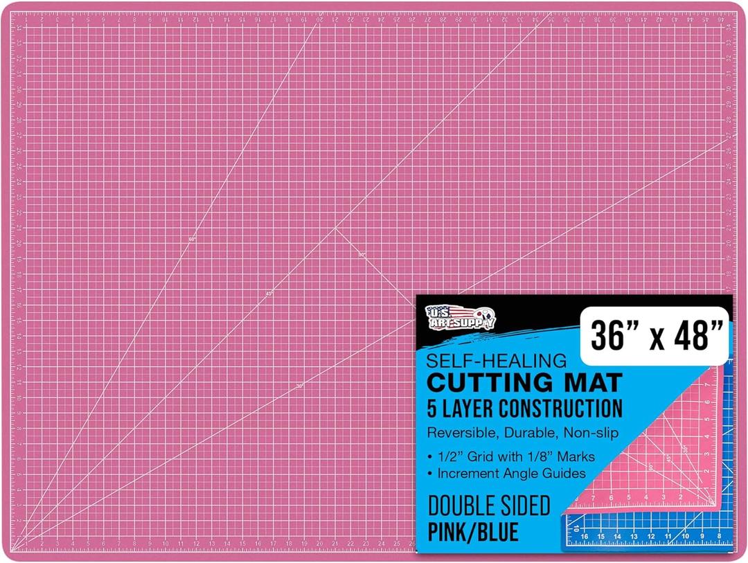 U.S. Art Supply 36" x 48" Self-Healing Cutting Mat 5-Ply - Double-Sided Pink/Blue Craft Mat, Non-Slip Cutting Mats for Crafts, Sewing, Quilting, Scrapbooking