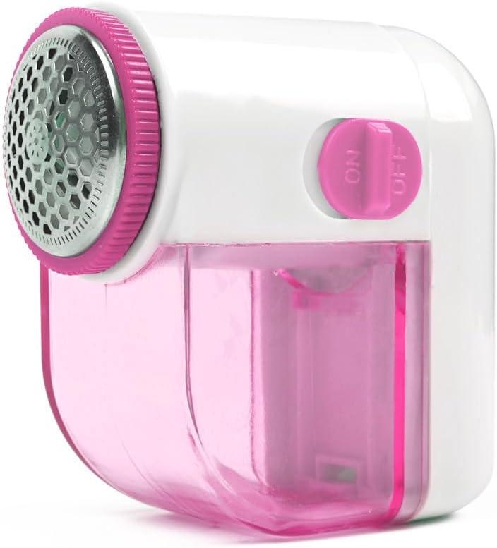Fabric Shaver, Lint Remover for Clothes, Electric Lint Shaver with 3-Leaf Blades, Battery Operated, Remove Clothes Fuzz, Lint Balls, Pills, Pink and White