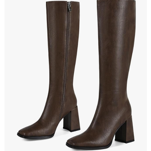 Wetviro Knee High Boots for Women Tall Boots Womens Chunky Block Heel Dress GoGo Long Boots(Brown, 10)
