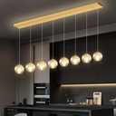 8 Light Globe Glass Rectangular Pendant Light Modern LED Dimmable Chandelier Adjustable Height Pendant Lights Fixtures for Kitchen Island Living Room Foyer Gold
