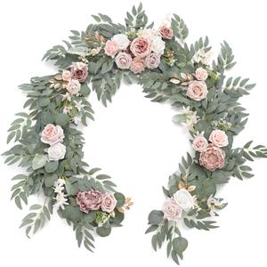 Ling's moment Flower Garland - 6FT Eucalyptus & Rose - Pink Sweetheart Table Decor for Wedding Reception, Artificial Floral Garland for Mantle, Thanksgiving, Christmas Decoration, Dusty Rose