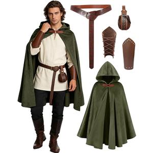 kasahara Renaissance Hooded Cloak Medieval Costume Accessories for Men Women Halloween Costume Cape Belt Pouch Bracers, One Size