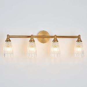 HDDFL Brass Bathroom Light Fixture Modern Bathroom Vanity Lighting 4 Lights Glass Wall Scone for Bedroom Bath Living Room Hallway