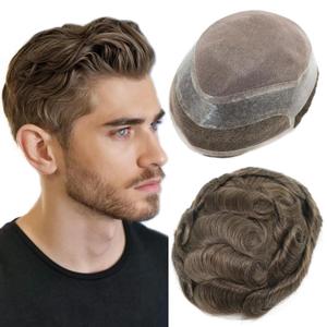 Mens Toupee Hair Piece for Men Mono HD Swiss Lace with PU around Human Hair Replacement System Natural Hairline 8x10 inch Medium Light Density Man Toupee Protesis Capilar Hombre #4 Medium Dark Brown