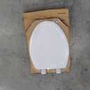 Mayfair Linden Slow Close Toilet Seat, Non Slip Heavy Duty Wood, Easy Install, Elongated, White