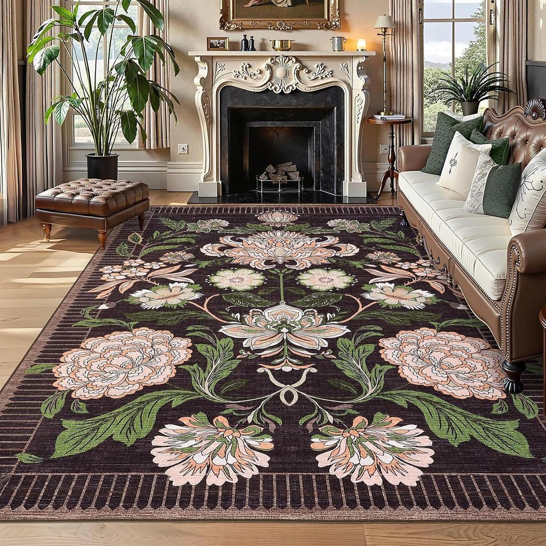 GarveeHome Washable Area Rugs (6' x 9' (Rectangular), Deep Blackened Plum)