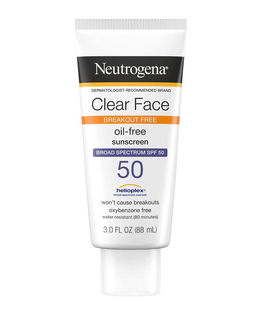 Neutrogena Clear Face Sunscreen Lotion for Acne-Prone Skin, Broad Spectrum SPF 50 Facial Sunscreen for Oily Skin, Oil-, Fragrance- & Oxybenzone-Free Water Resistant Sunscreen, 3 fl. oz