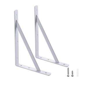 12 x 8 inch Heavy Duty Shelf Brackets, Load Capacity: 600 lb, 2-Pack White Metal L Supports for Wall Mounted Wood Shelving, Shelves Bracket with Screws, HOME MASTER HARDWARE