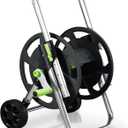 Garden Hose Reel Cart, Holds 75-150 Feet of 5/8-Inch Hose, Portable Hose Reel Cart With Wheels,Adjustable Handrail, Quick Hose Connector (Original, Black)