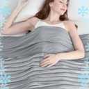 Ailemei Direct Cooling Throw Blanket for Hot Sleepers,Double Sided Cold Effect, Lightweight Breathable Summer Bed Blanket for Couch, Transfer Heat to Keep Body Cool Night Sweats,50"x70" (Grey Stripe)