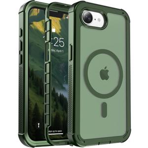 Magnetic for iPhone 16e Case, [Compatible with MagSafe][Military Grade Drop Protection][Heavy Duty Protection][Non-Slip][Shockproof] 2-Layer Durable Bumper Phone Case 6.1''-Army Green