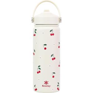 18 oz Insulated Water Bottle with Straw, Leak Proof, Cup Holder Fit, Stainless Steel with Flip Straw and Handle, Reusable, Metal, for Travel, Gym and School (Cream Cherry)