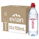 evian Natural Spring Water, 750 ml (25.36 fluid ounce) Water Bottle with Sports Cap, 12 Pack (EXP 02/04/26)