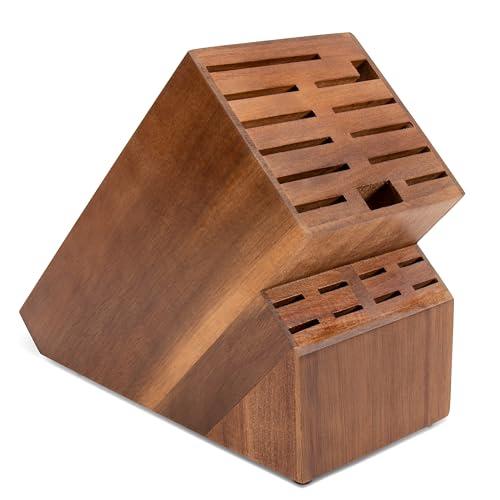 20 Slot Knife Block Storage without Knives, Acacia Wood Universal Knife Holder for Kitchen Countertop, Large Butcher Block Organizer, Easy Kitchen Knife Storage (Brown)