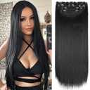 Black Hair Extensions Straight Clip in Hair Extensions Clip ins - Soft and Thick (20 Inches, 4Pcs, #1B)