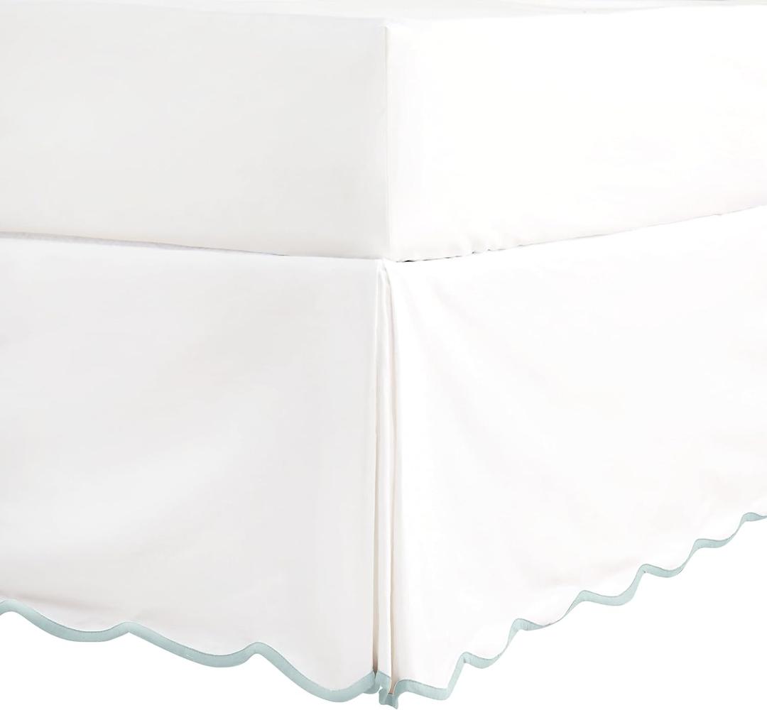 HIG Off-White Chic Full Bed Skirt - Easy Fit Scallop Edge Pleated Bedskirts, 14 Inch Drop Anti-Slip Dust Ruffle, Thick Fabric for Enhanced Privacy, Pre-Washed for Long-Lasting Use(N60022)