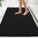Bathroom Rugs Mat 72 x 36, Thick Soft Absorbent Chenille Bath Rugs, Rubber Backing Bath Mats for Bathroom Floor, Tub, Shower, Bedroom, Home Decor Accessories, Quick Dry Machine Washable, Black