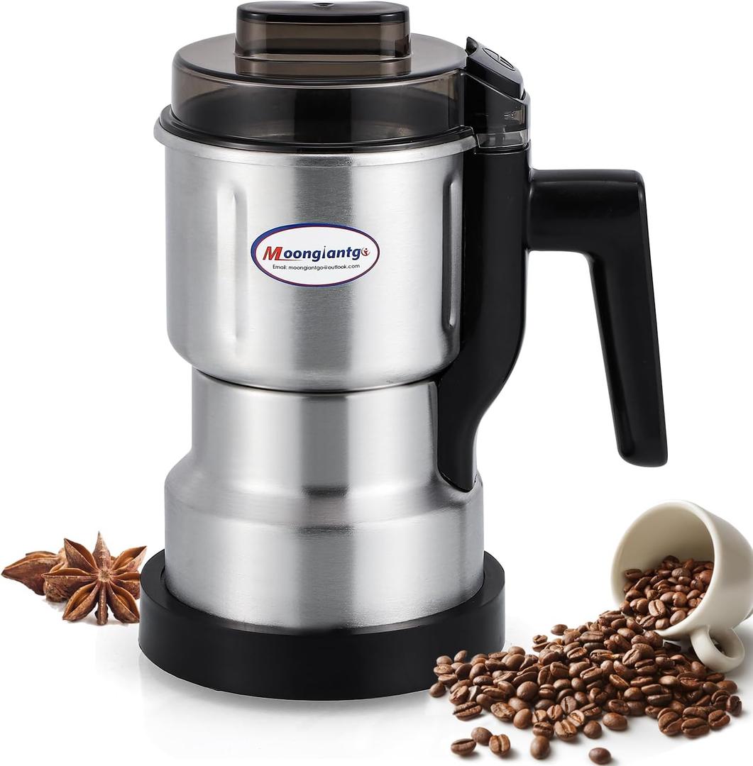 Moongiantgo Coffee Grinder Electric, 250W Mini Spice Grain Mill, 200ml Capacity Dry Grinding Machine with Small Brush, Stainless Steel Blade, for Spices Seeds Rice Beans Seasonings, 110V