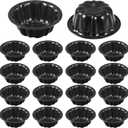 Ctosree 16 Pcs 4 Inches Fluted Mini Cake Pan Nonstick Fluted Cake Pan Carbon Steel Tube Metal Tube Oven Baking Mold with Flower Shape for Cupcake (Black)