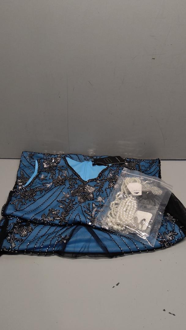 Women 1920S Gatsby Sequin Mermaid Formal Evening Dress with 20s Accessories Costume M