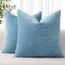 decorUhome Chenille Grey Blue Throw Pillow Covers 20x20 Inch Set of 2, Decorative Soft Couch Pillow Covers Solid Dyed Accent Farmhouse Neutral Square Pillow Cases for Sofa